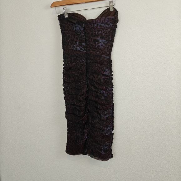 Tadashi Shoji Lotus Pink/Black Leopard Print Silk Ruched Strapless dress 6 - Picture 6 of 12